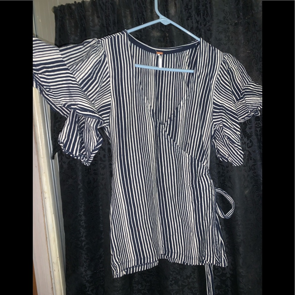 black and white striped wrap shirt